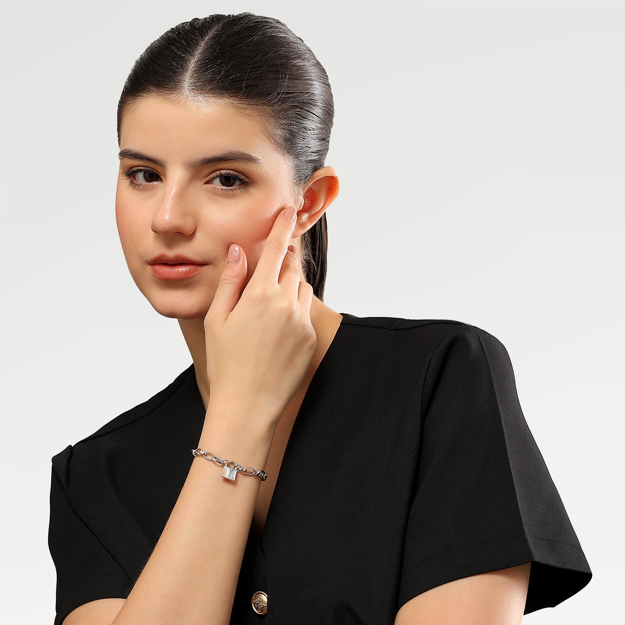 Lucy Rhodium Plated Lock Linking Bracelet