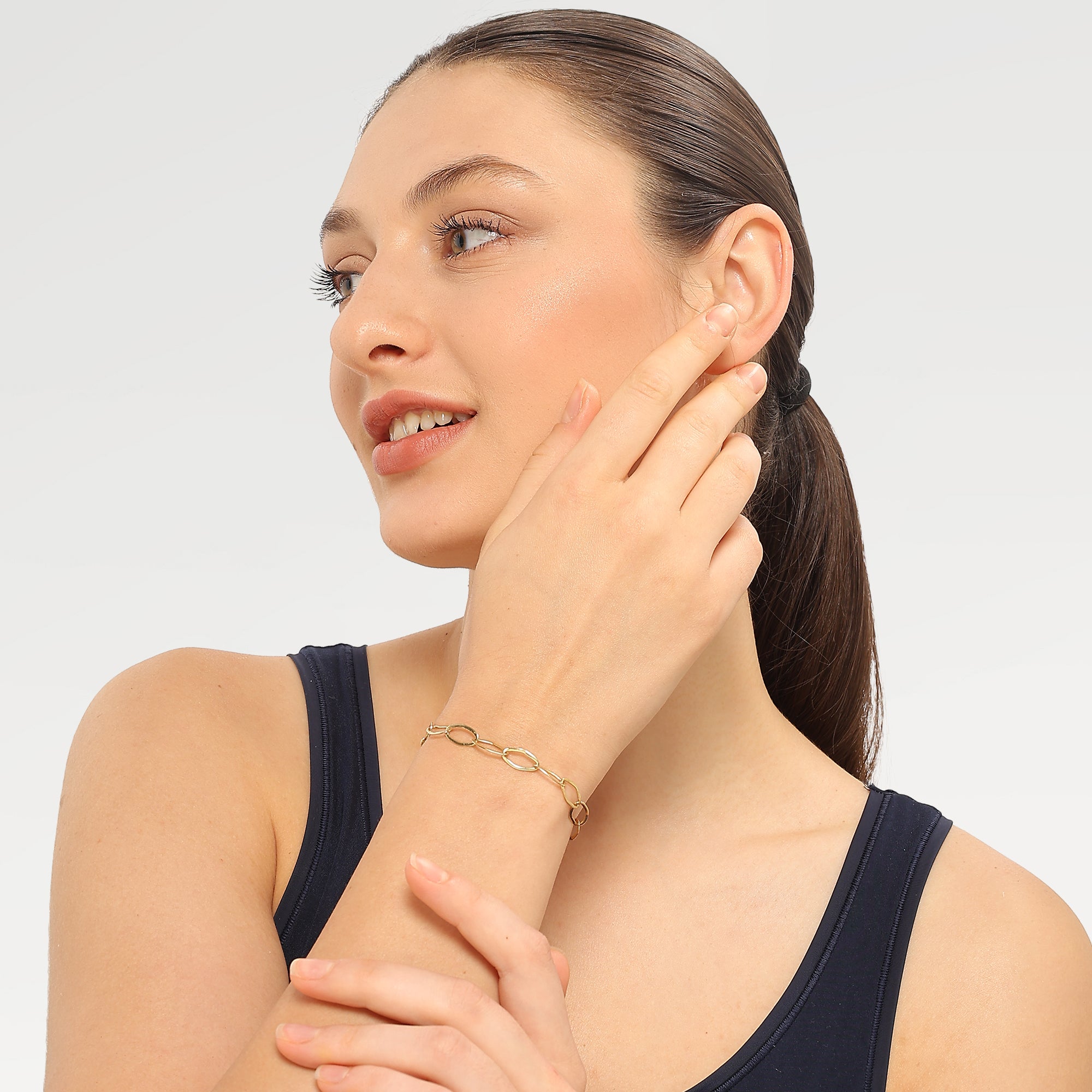 1 Micron Yellow Gold Plated Plain Organic Shape Link Bracelet