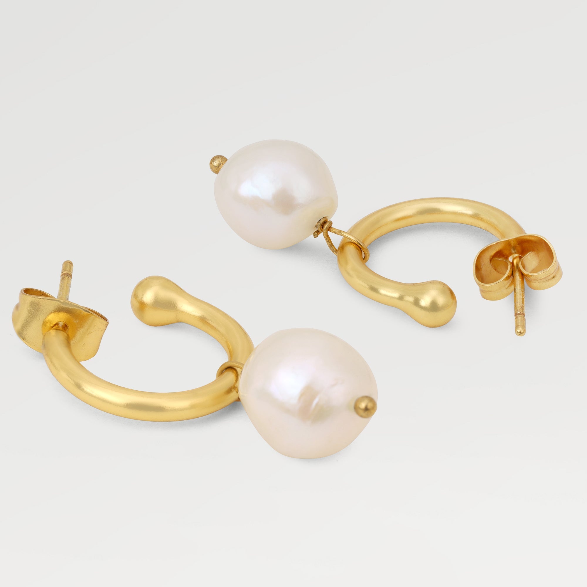 Ava Drop Hoop Earrings with Pearl Beads