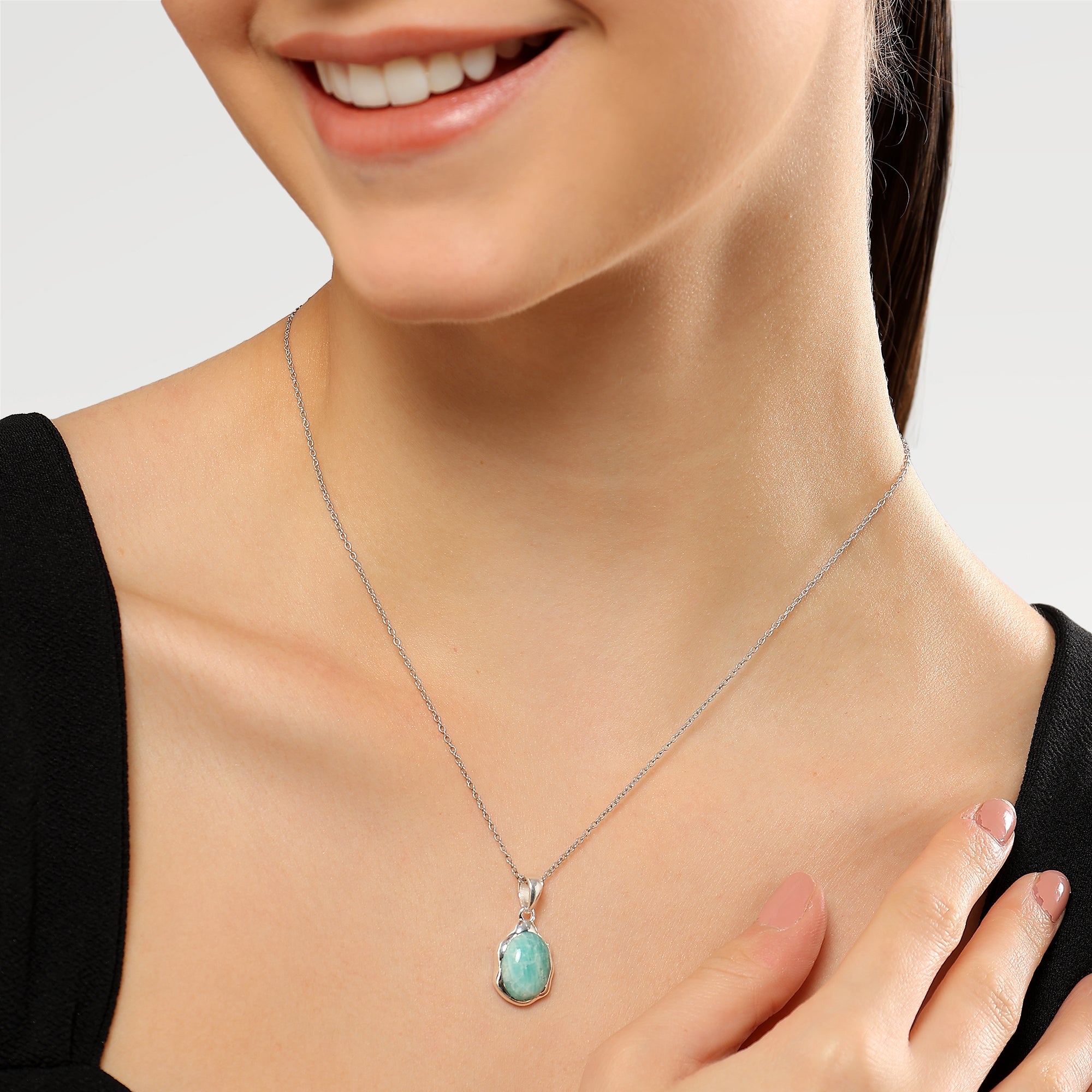 Silver Plated Bazel Set Pendants with  Oval Cab Amazonite