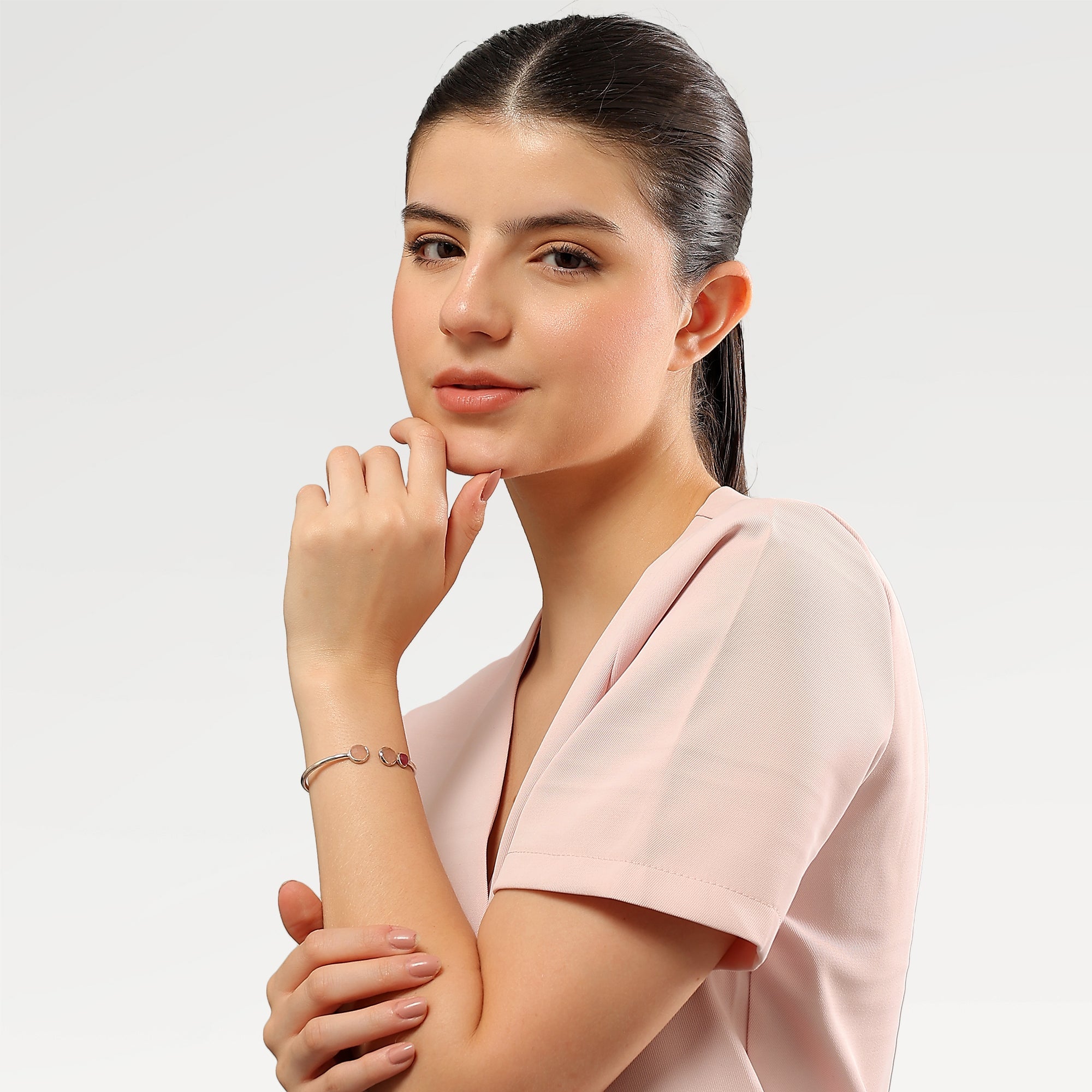 Lily Dual Rose Quartz Cuff Bangle