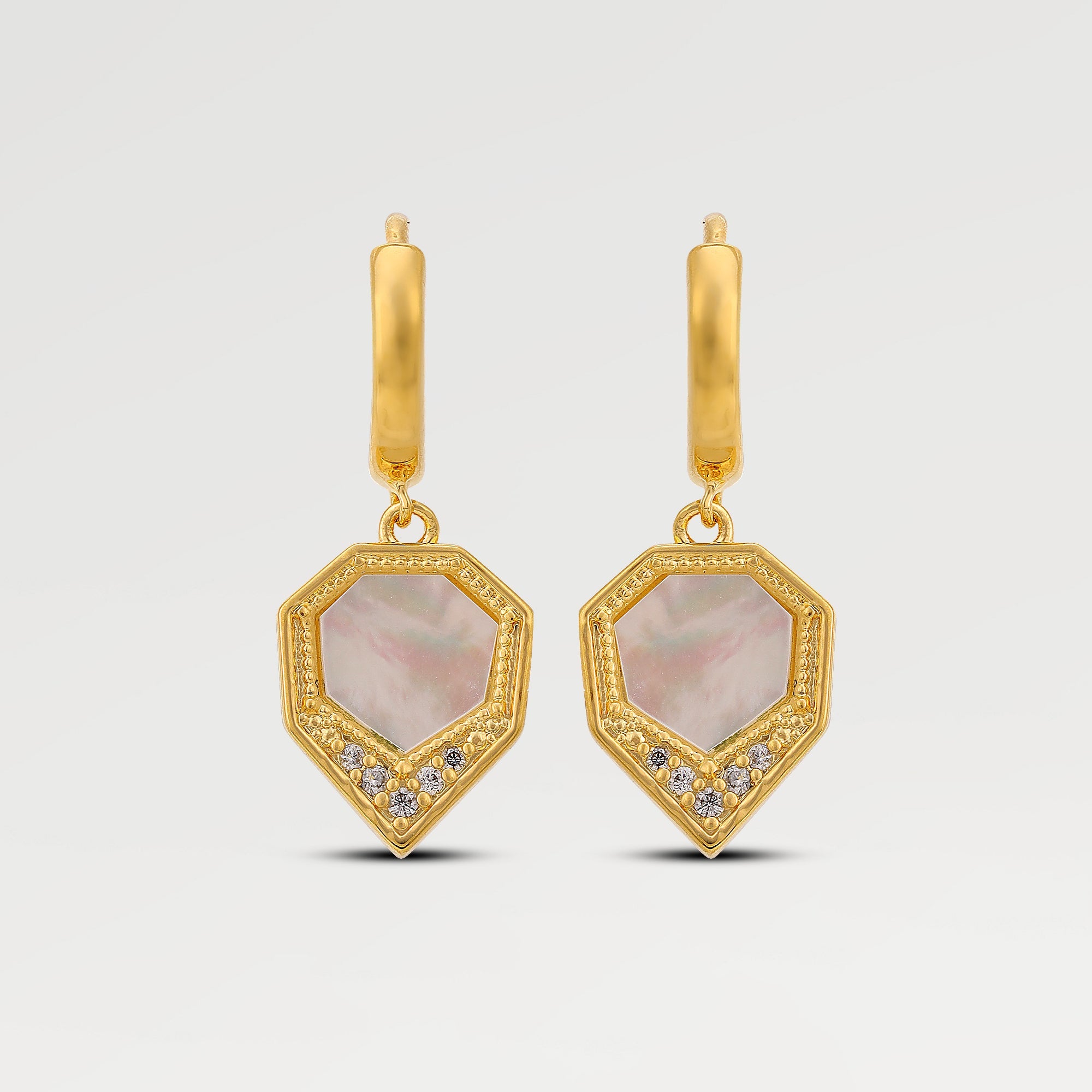 June Pave Shell Zirconia Huggies Earrings