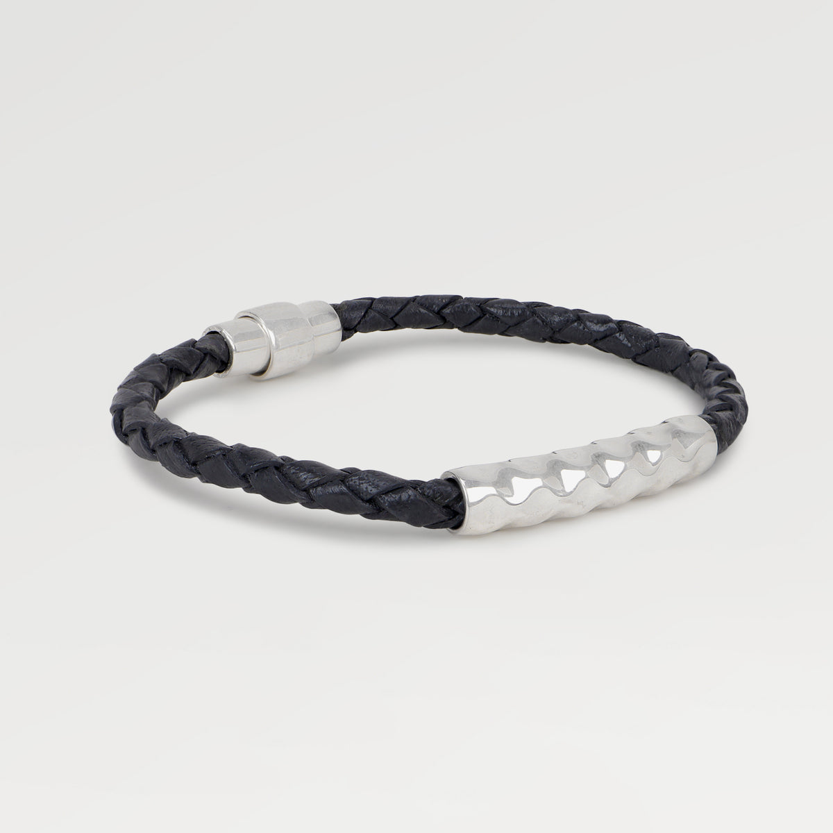 Silver Plated Plain Hammered Texture Meganet Lock Bracelet