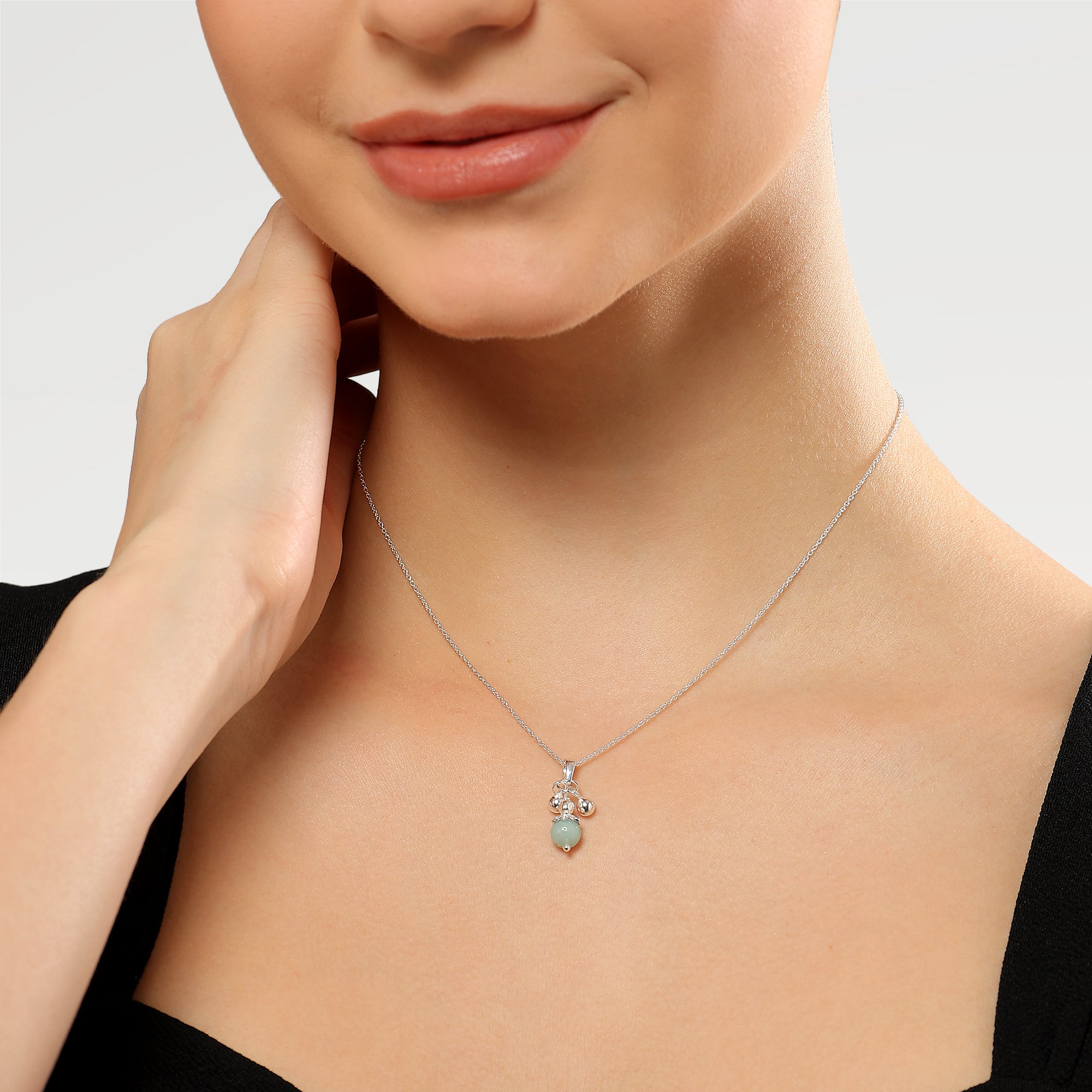 Silver Plated Dangling Drop Pendants with  Round Beads Plain Full Drill Amazonite