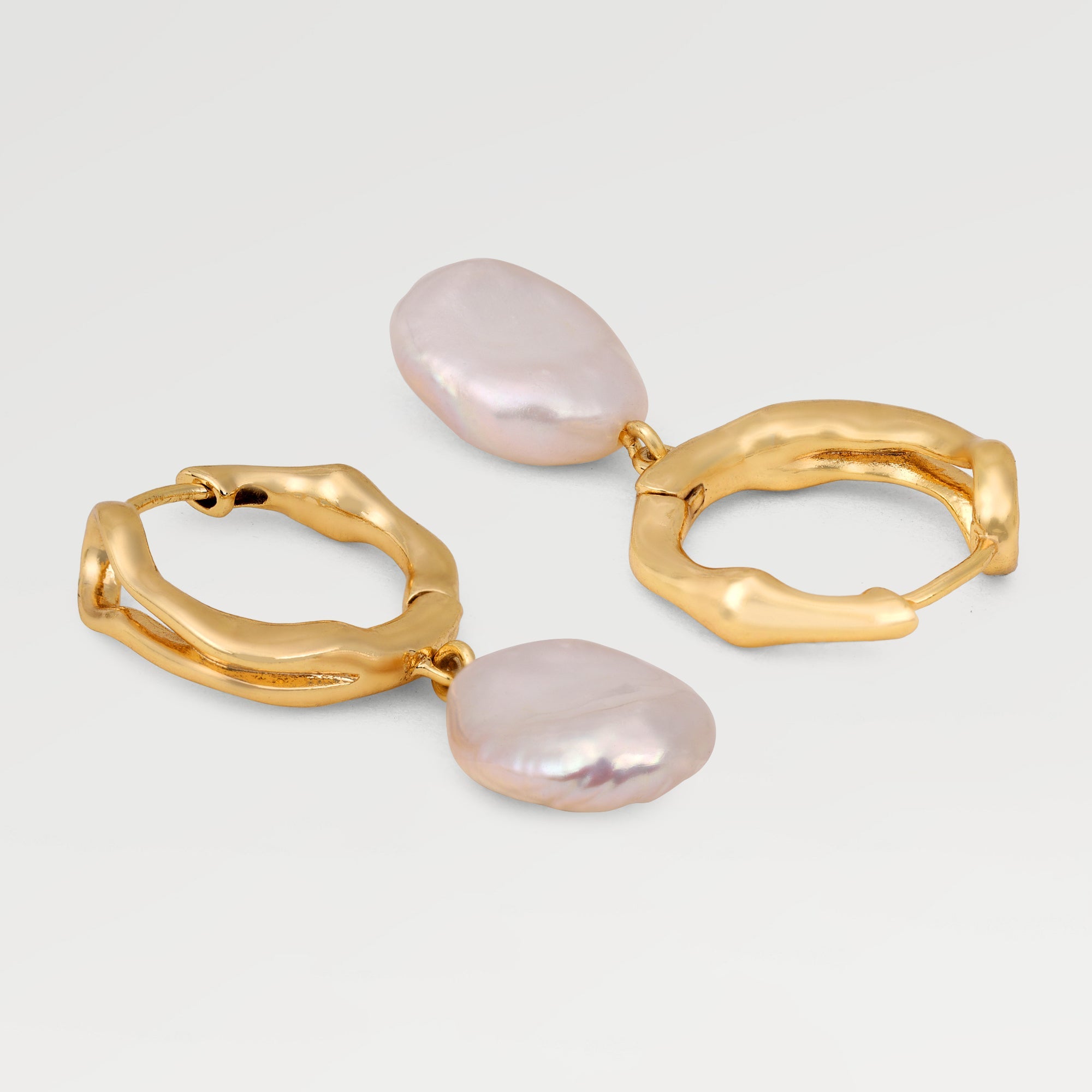 Ella Gold Plated Coin Pearl Drop Huggies