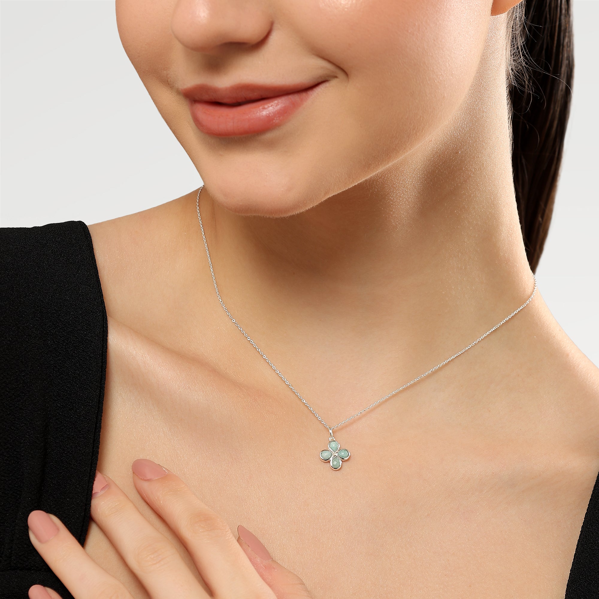 Silver Plated Bazel Set Flower Pendants with  Pears One Side Checkerboard Cut Amazonite