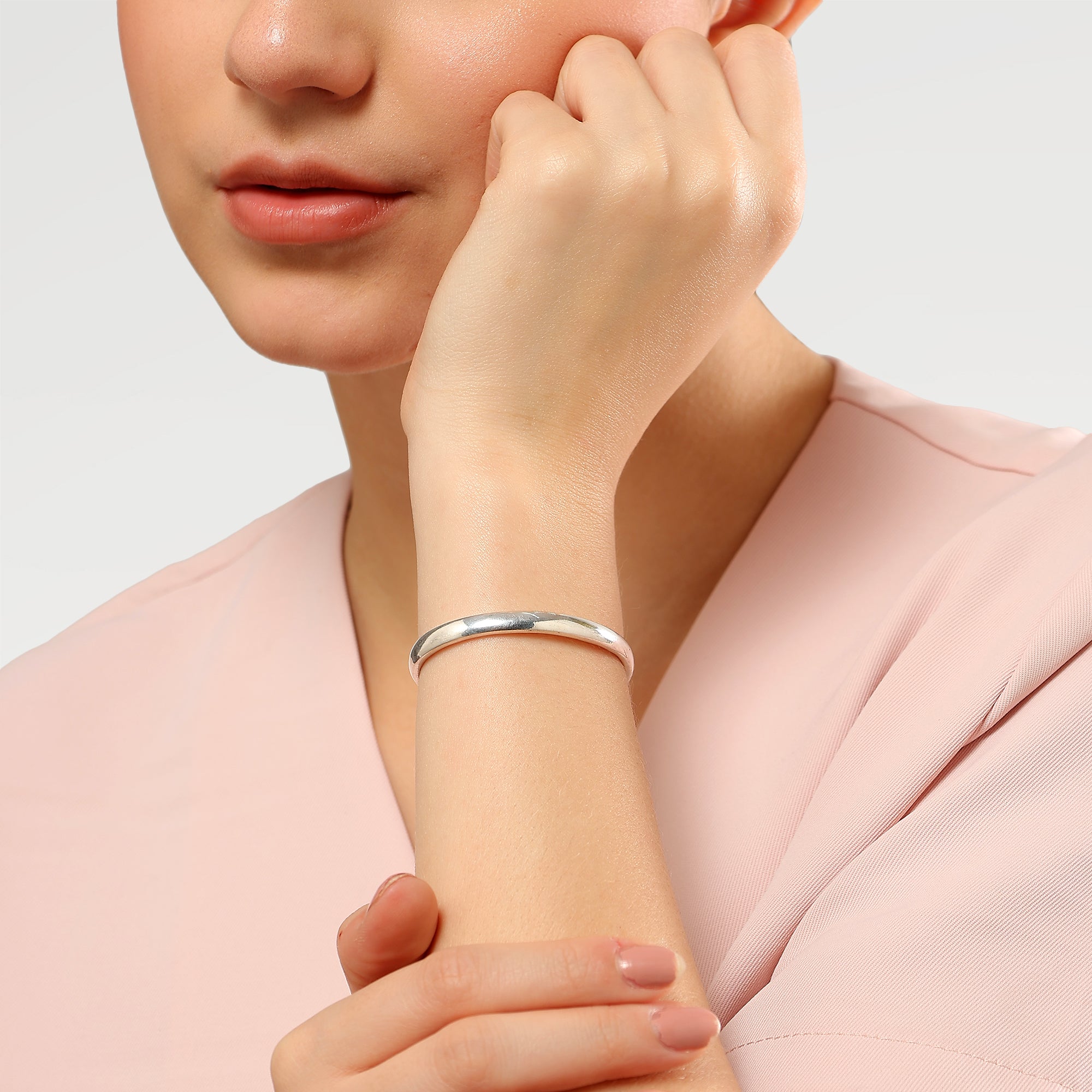 Rhodium Plated Plain Cuff Bangles
