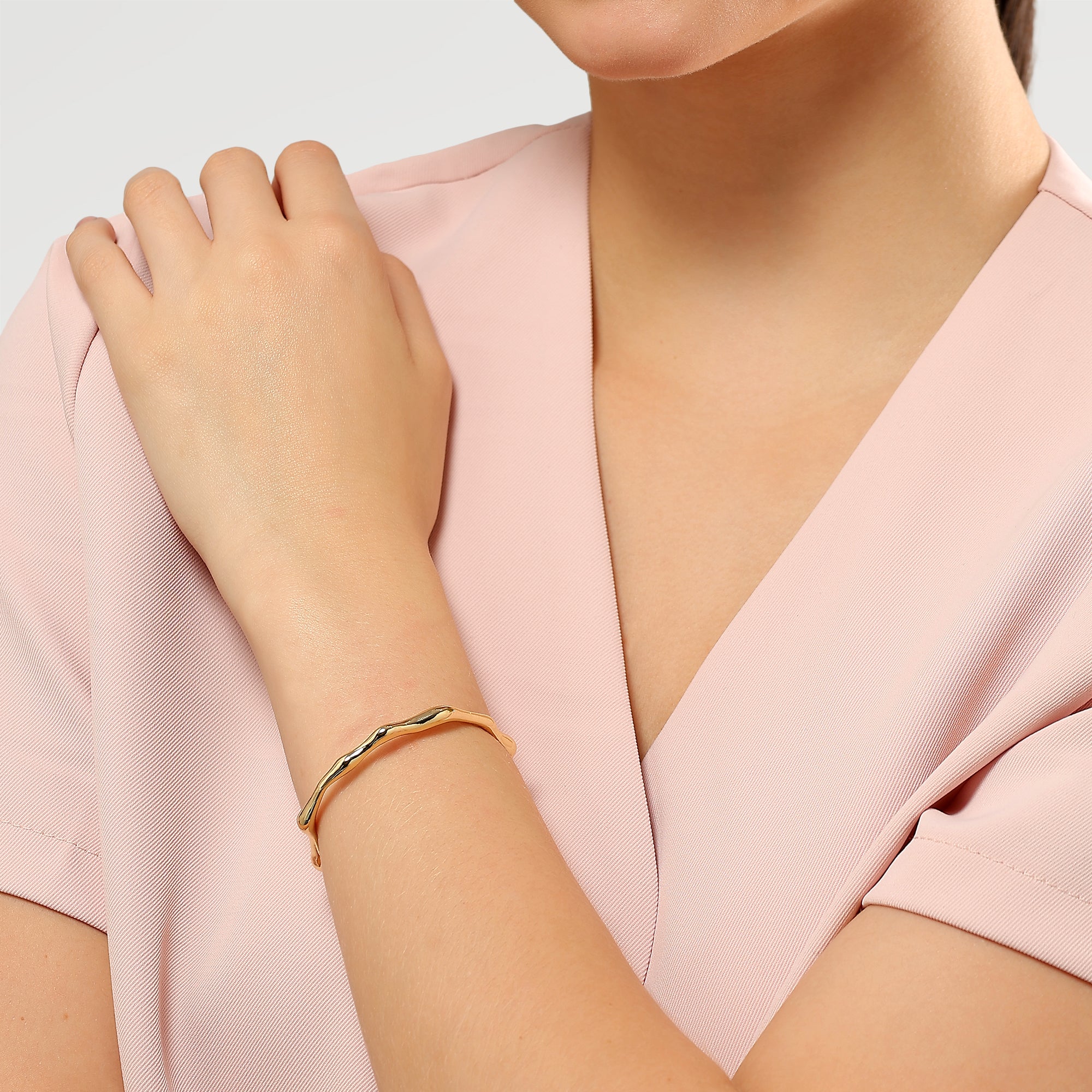 0.10 Micron Yellow Gold Plated Plain Embosed Cuff Bangles
