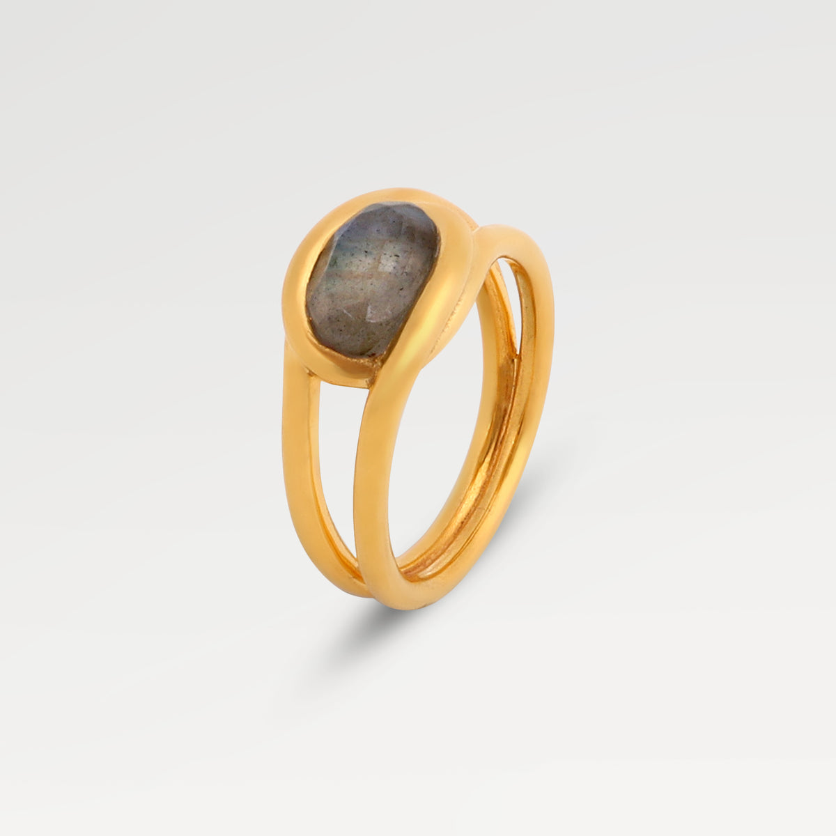 Zoe Gold Plated Oval Labradorite Silver Ring