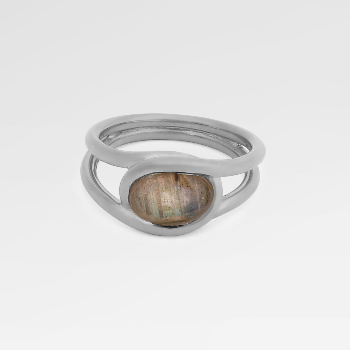 Zoe Silver Plated Oval Labradorite Silver Ring