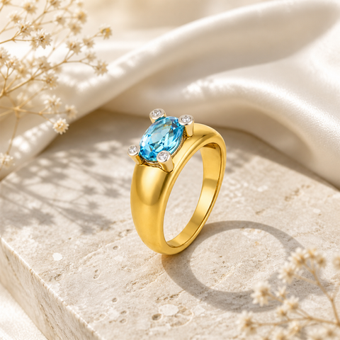 Ivy Silver Topaz Adjustable Two Tone Ring