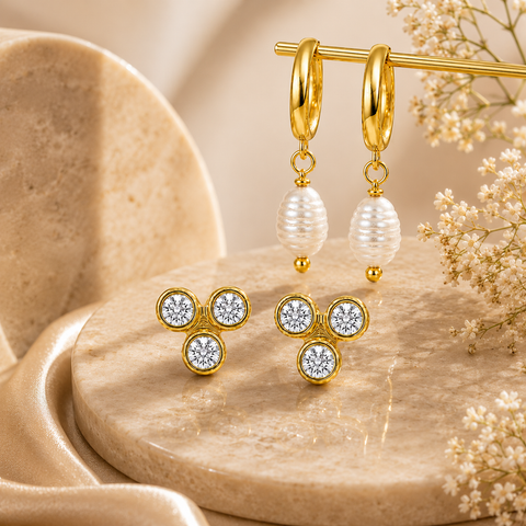 Zeni Silver Pearl Earring Set