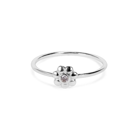 Rae Sterling Silver White Cubic Zirconia Floral Ring