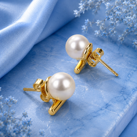 Bela Silver Round Pearl Earrings