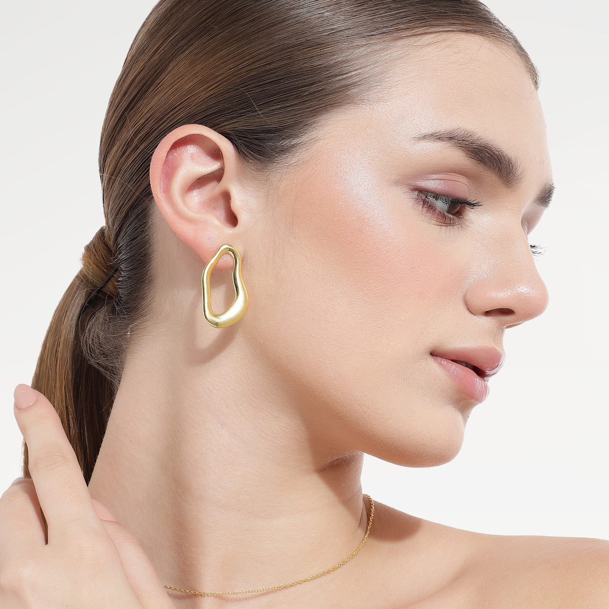 Anna Yellow Gold Plated Organic Stud Earrings
