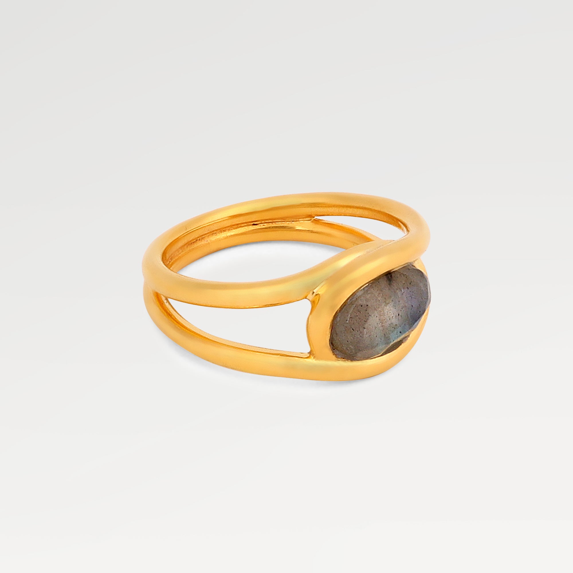 Zoe Gold Plated Oval Labradorite Silver Ring