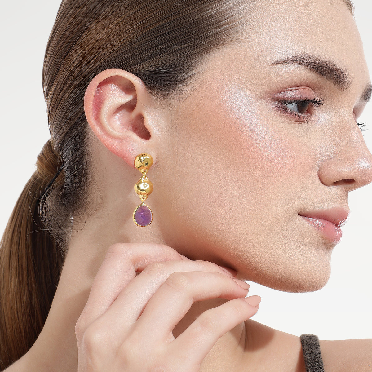 Grace Gold Plated Amethyst Stud Earrings Set