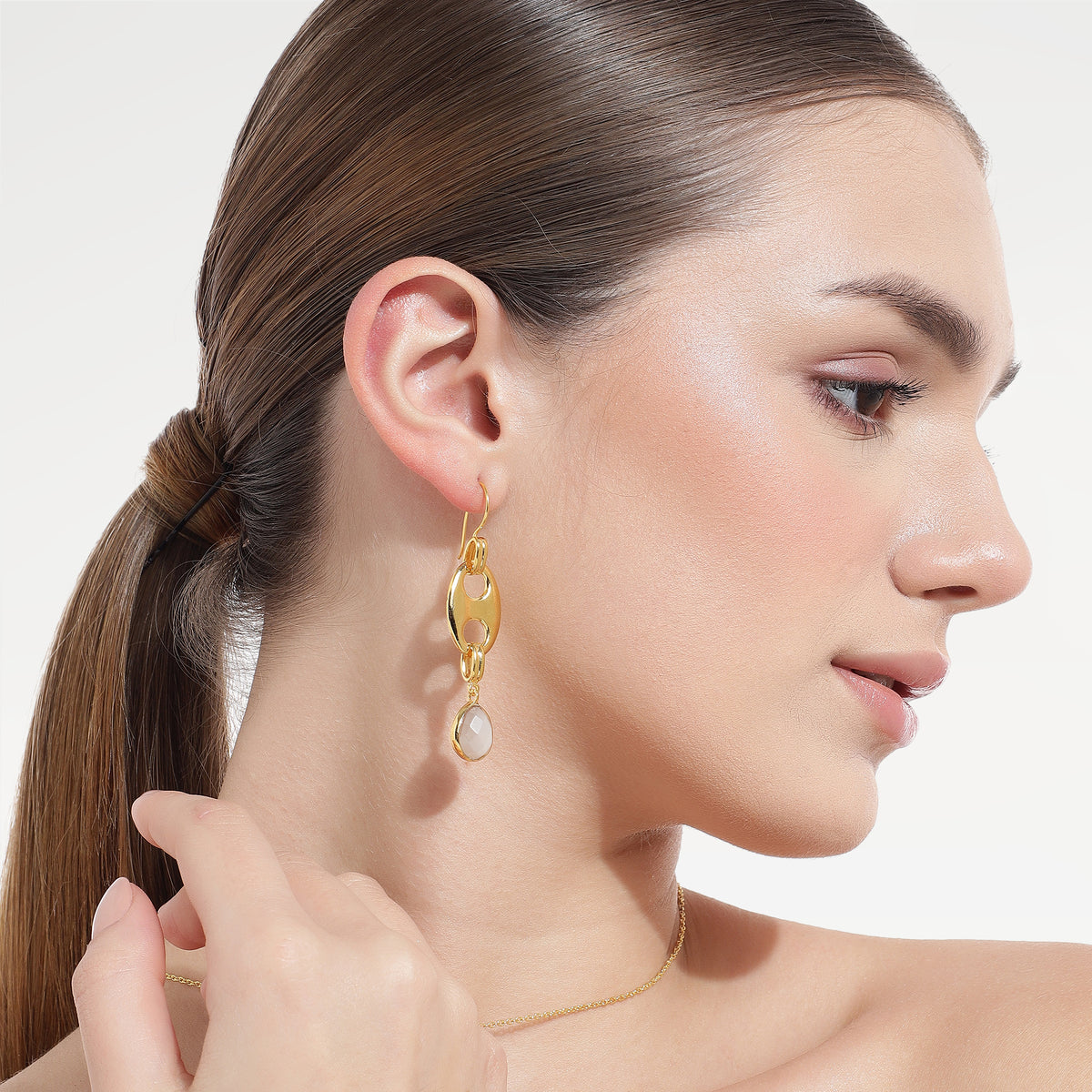 Anna Gold Plated White Moonstone Earrings