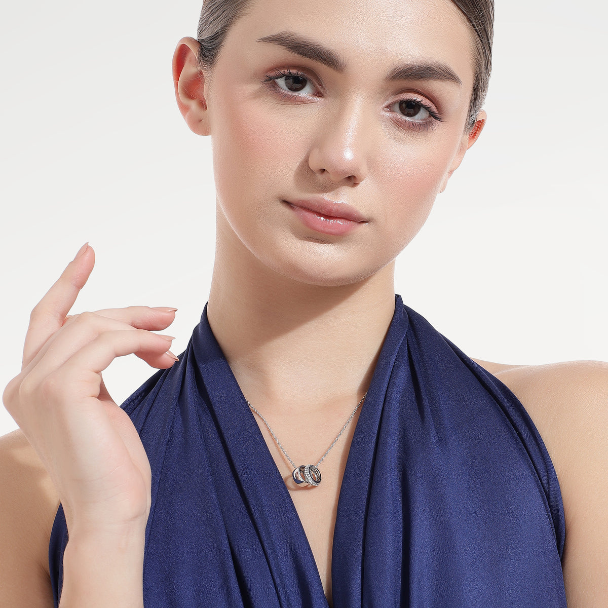 Mia Rhodium Plated Pave Topaz Circle Necklace
