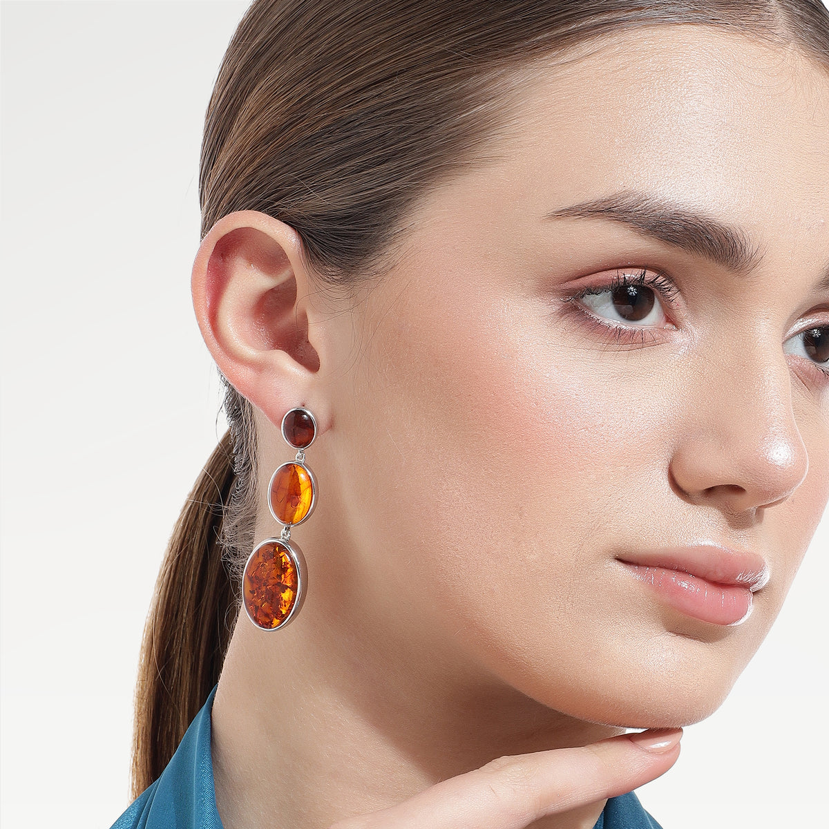 Anna Rhodium Plated Amber Bezel Earrings Set