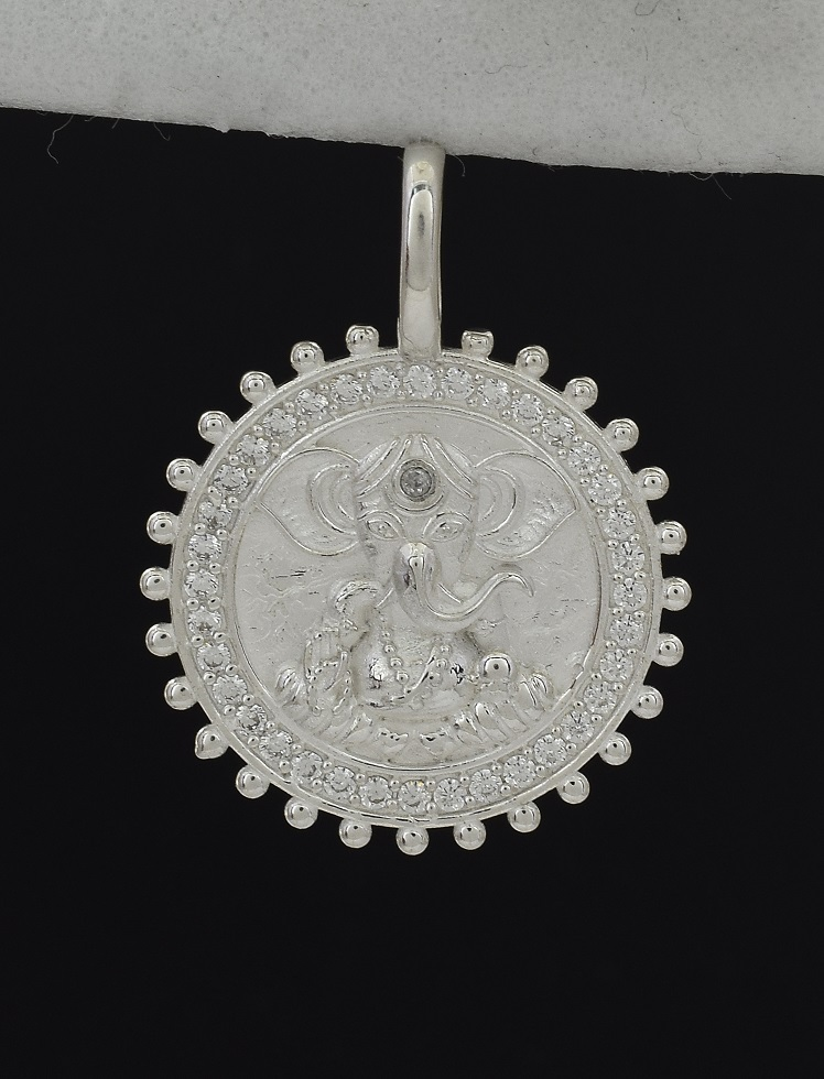 Anna Sterling Silver White Cubic Zirconia Ganesh Pendant