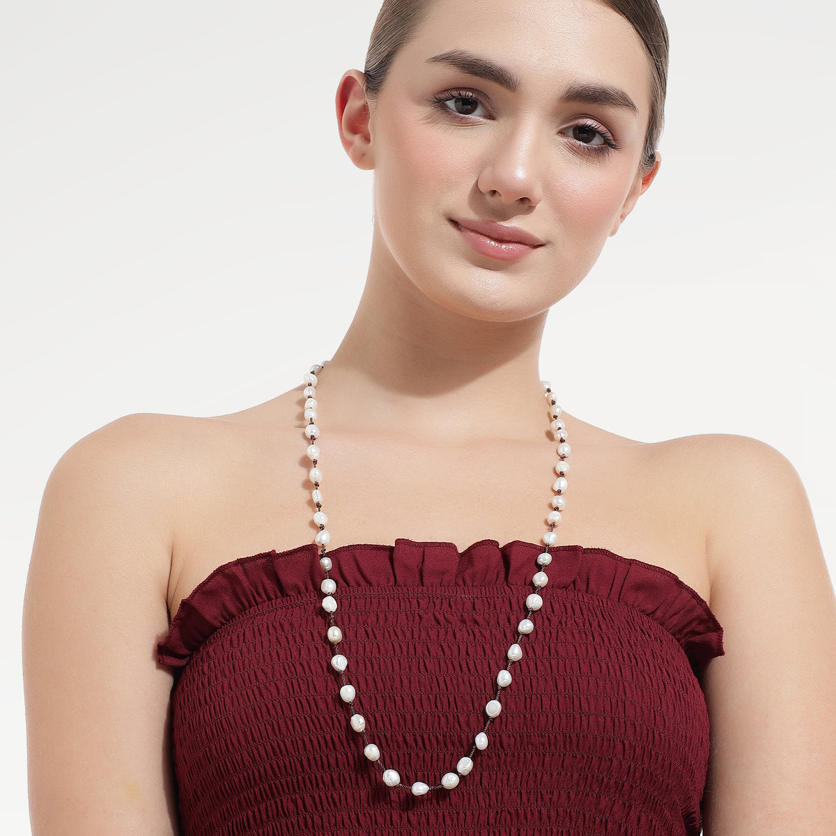 Emma Silver Plated Pearl Beaded Elegant Necklace