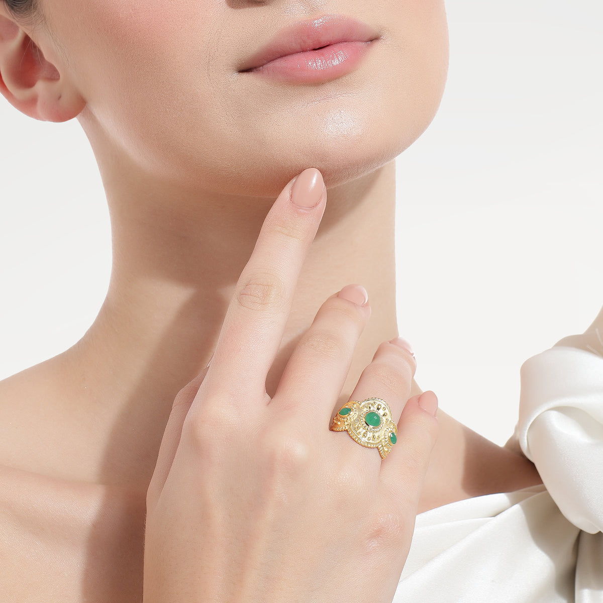 Ruby Yellow Gold Plated Emerald Crystal Ring