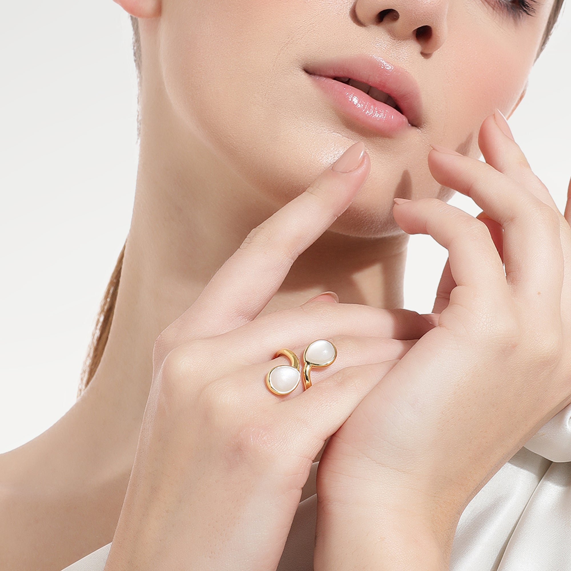 Nora Gold Plated Pear Moonstone Ring