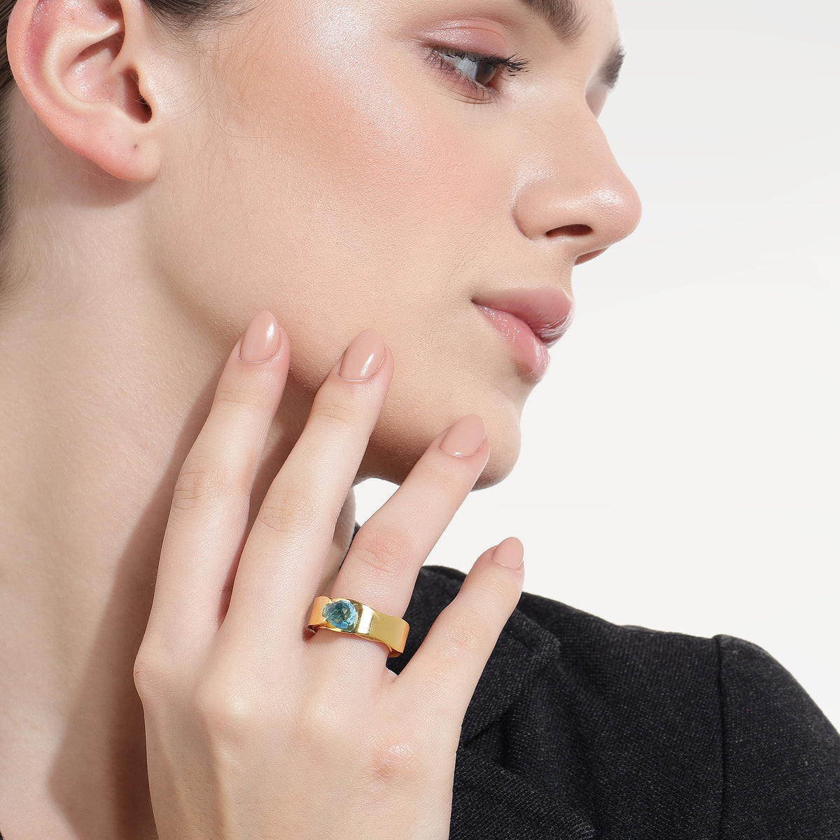 Zoe Gold Plated Blue Topaz Ring