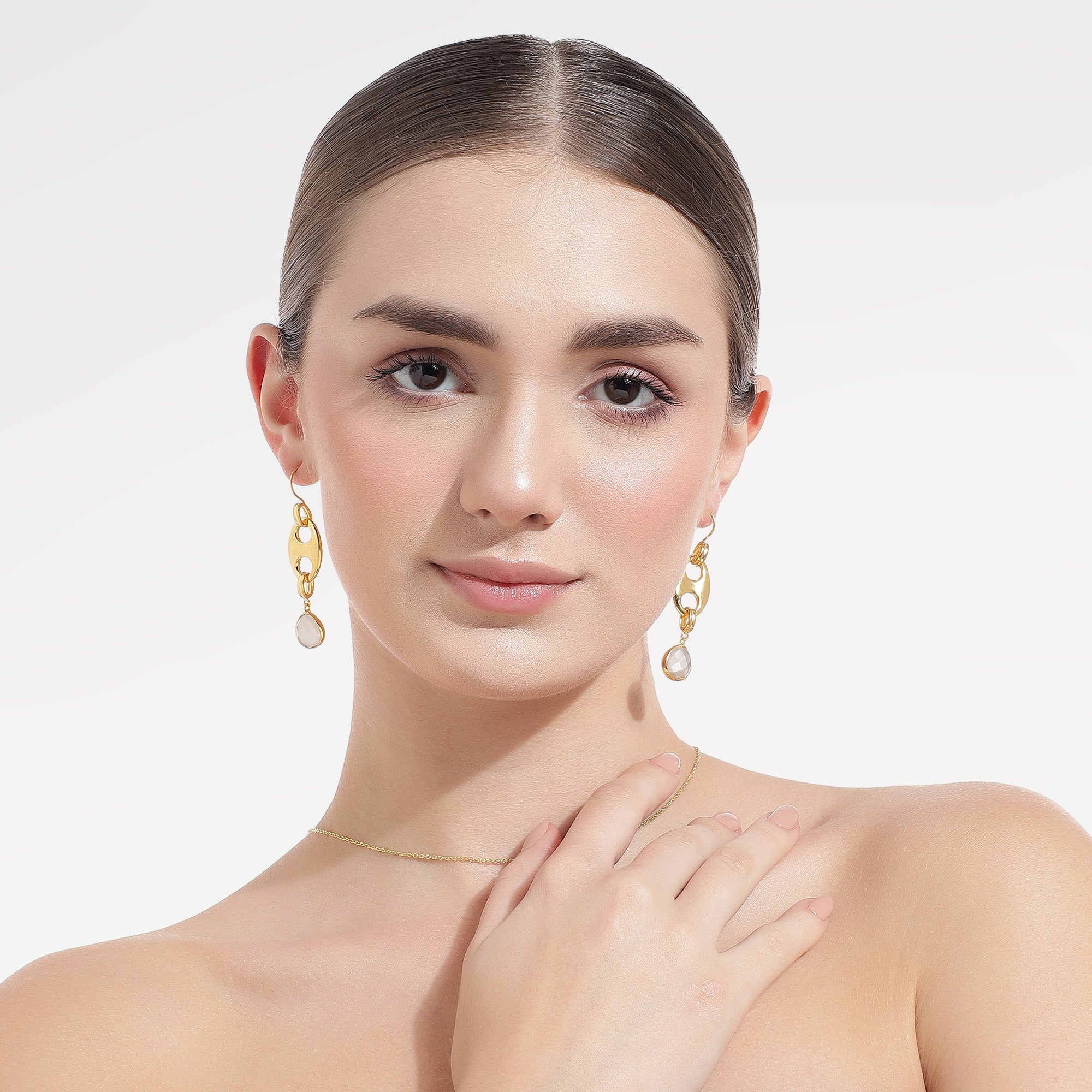 Anna Gold Plated White Moonstone Earrings
