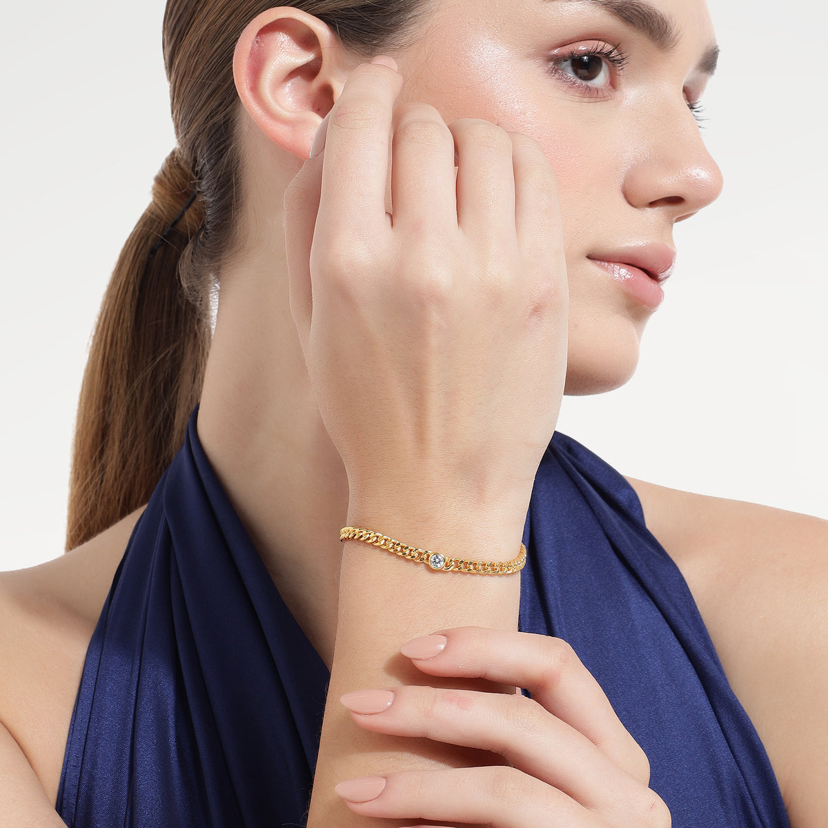 Zoe Silver Gold Plated Zirconia Bangle
