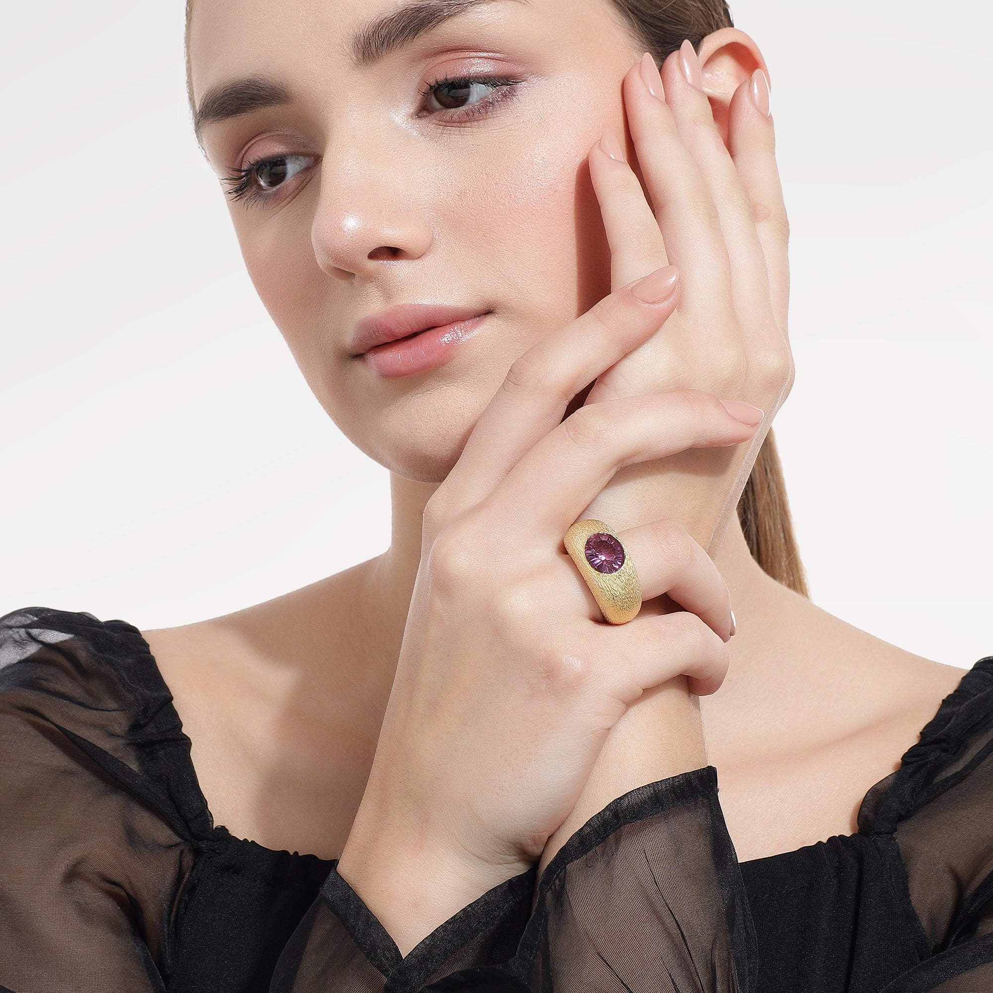 Zoe Gold Plated Silver Rhodolite Quartz Ring