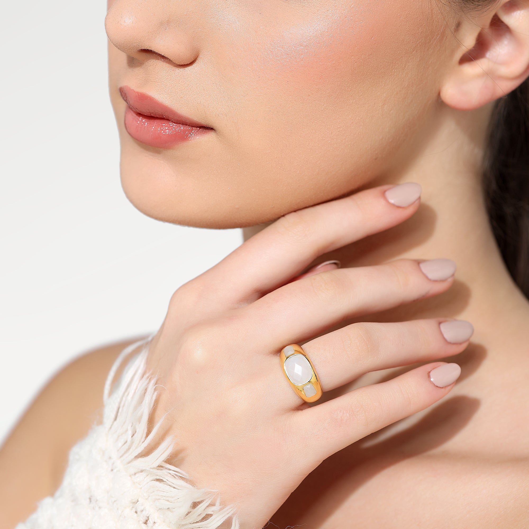 Zoe Gold Plated Baguette Moonstone Ring