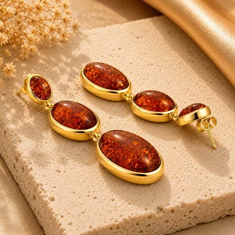 Rosa Silver Amber Earrings