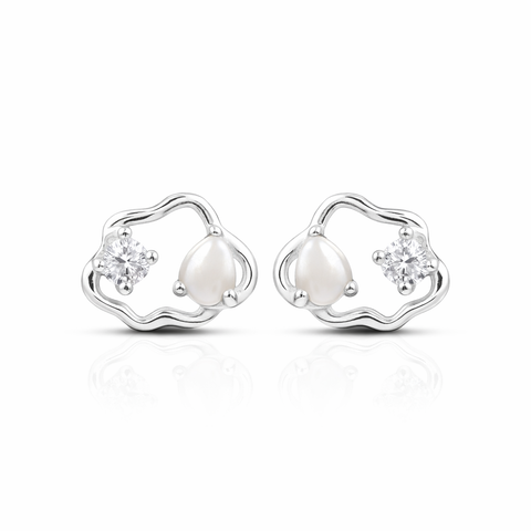 Lily Silver Zirconia Pearl  Earrings