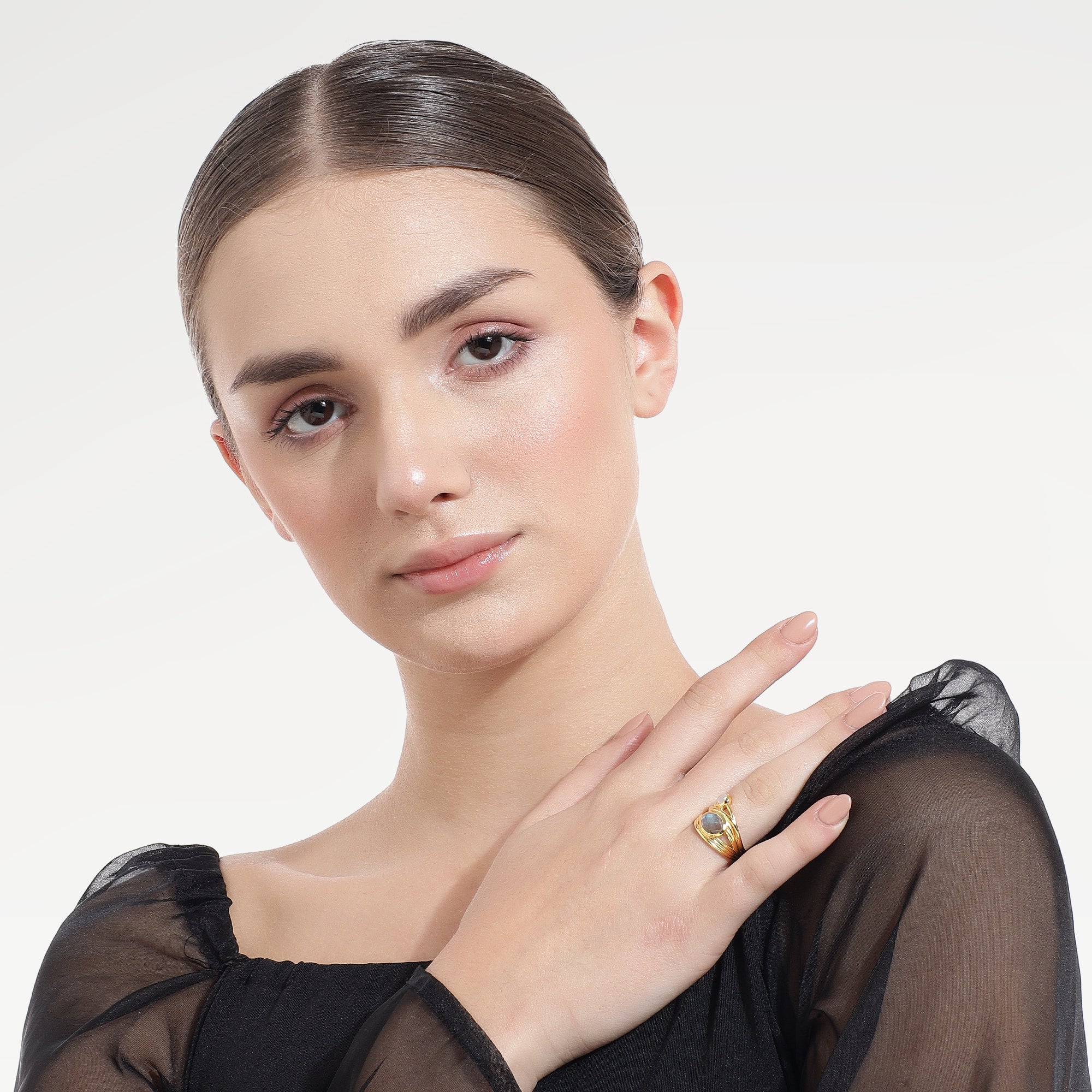 Anna Gold Plated Moonstone Labradorite Ring
