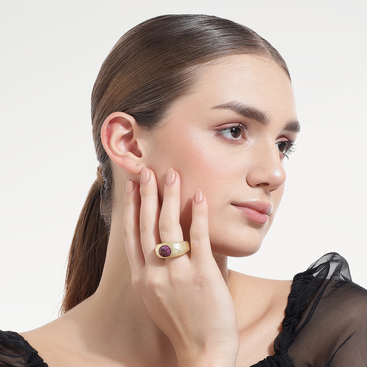 Zoe Gold Plated Silver Rhodolite Quartz Ring