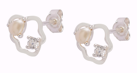 Lily Silver White Cubic Zirconia Pearl  Earrings
