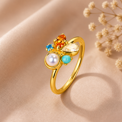 Anna Multi Gemstone Adjustable Ring
