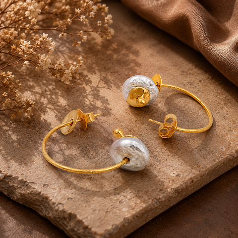 Juno Silver Huggies Pearl Earrings
