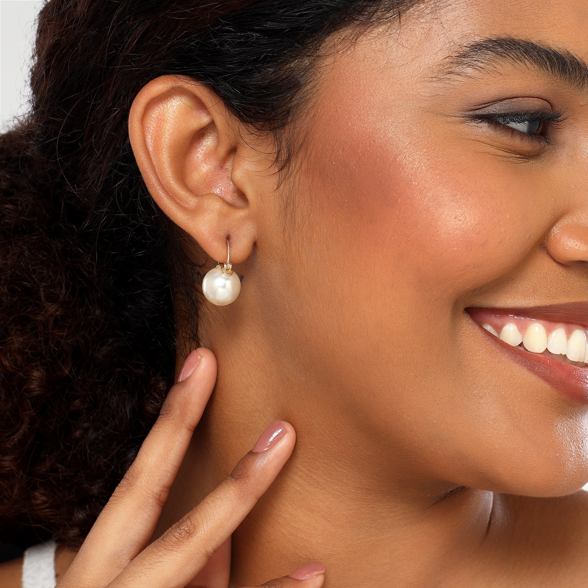 Ruby Yellow Gold Plated Pearl Drop Huggies Earrings