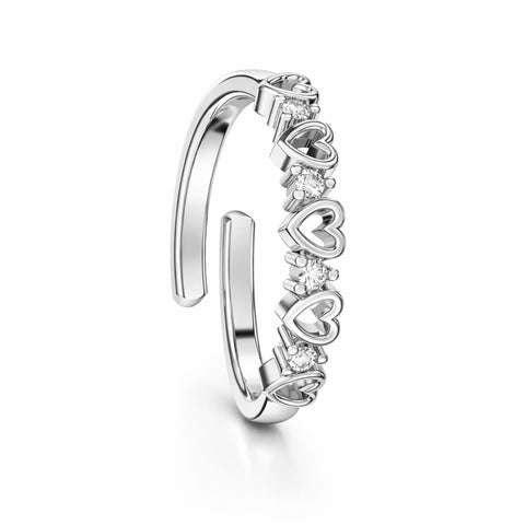 Dami Silver Heart Zirconia Adjustable Ring