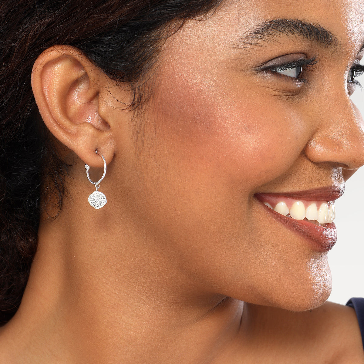 June Silver Plated Textured Stud Hoop Earrings