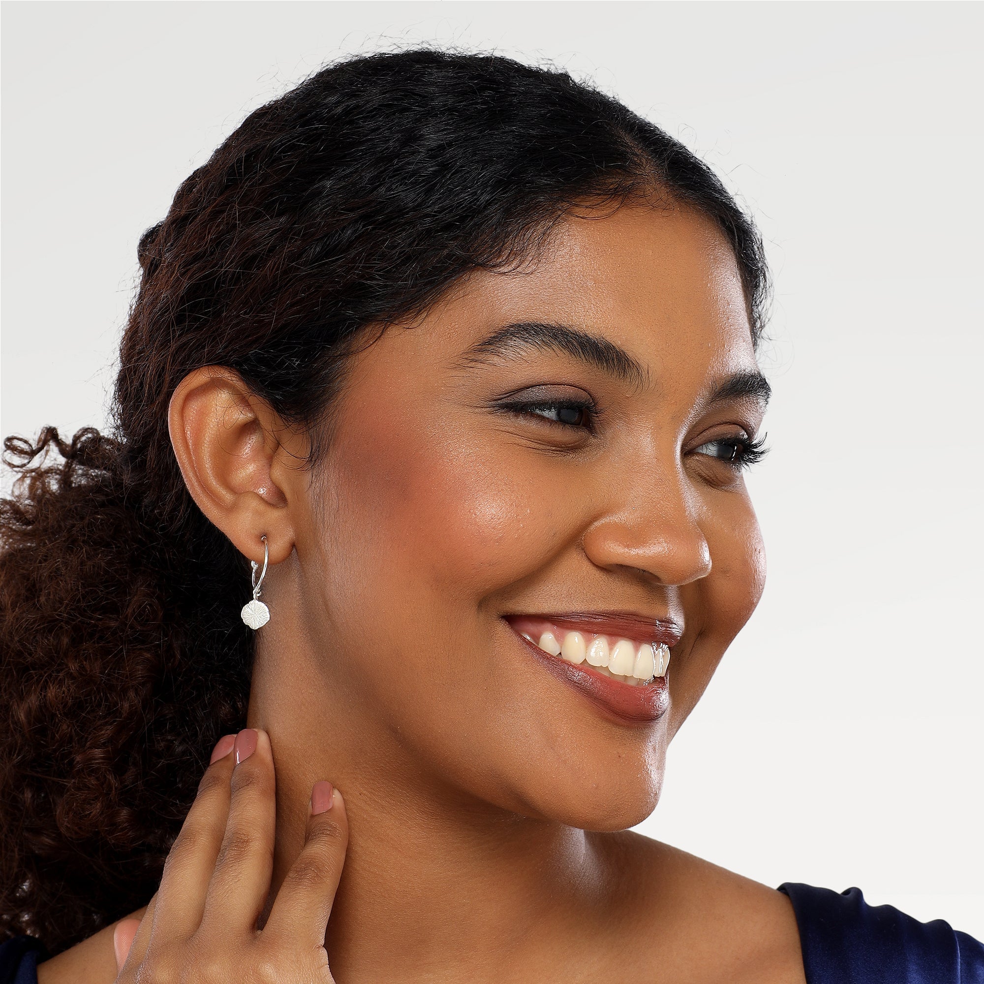June Silver Plated Textured Stud Hoop Earrings