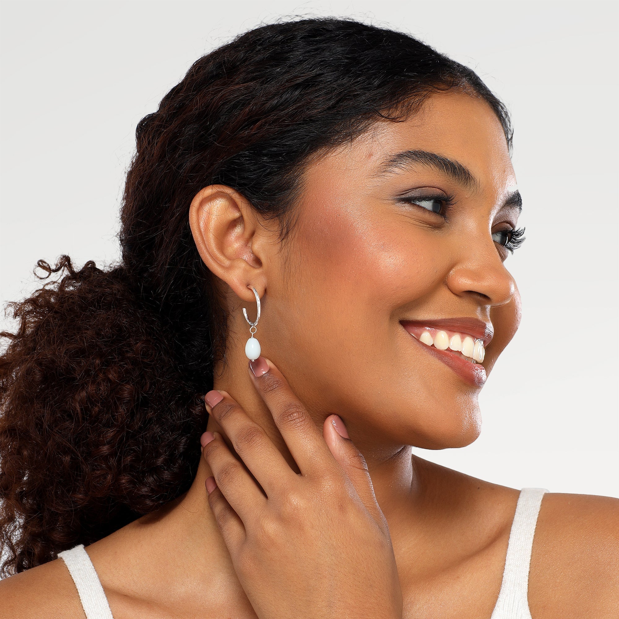 Grace Silver Plated Nugget Pearl Drop Hoop Earrings