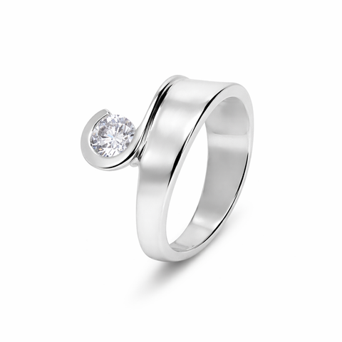 Sia Sterling Silver Round Lab Grown Diamond Ring