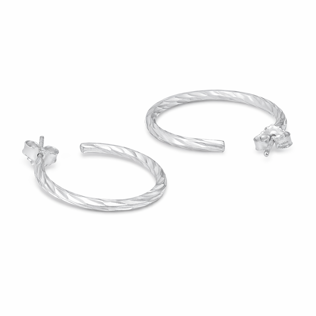 Indy Sterling Silver Diamond Cut Hoop Earrings