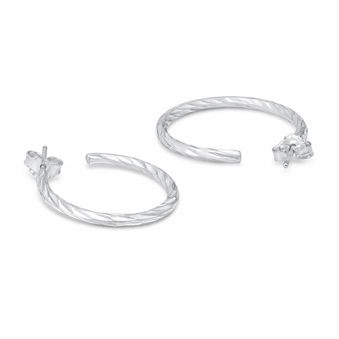 Indy Sterling Silver Diamond Cut Hoop Earrings