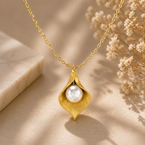 Anna Silver Pearl Leaf Necklace