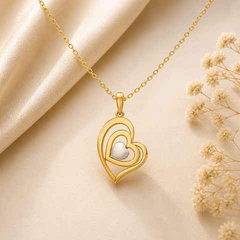 Jela Silver Two Tone Heart Necklace